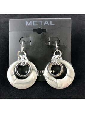Kohl's Metal Earrings Silver-tone 1 1/2" Dangle with Silver Enamel Nickel Free